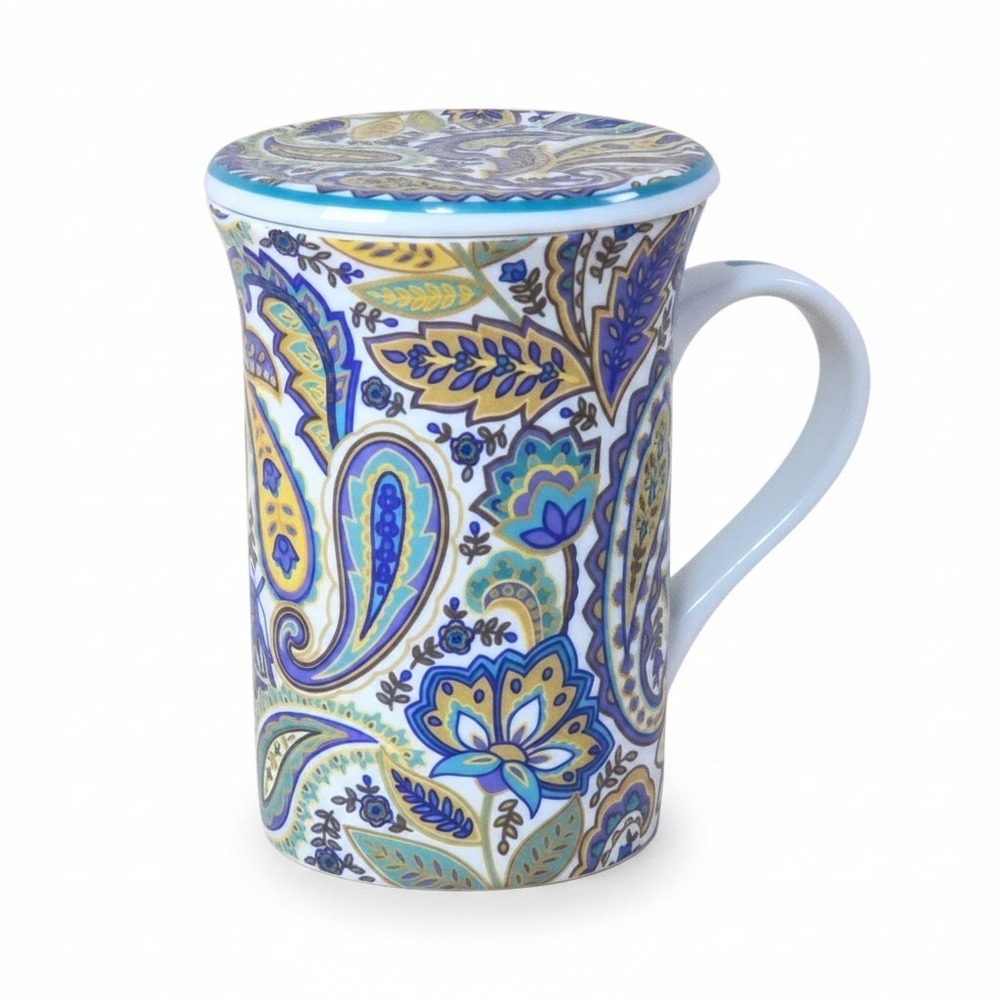 Porcelain Mug with Lid Turquoise Paisley Pattern New Punctuate Barnes & Noble